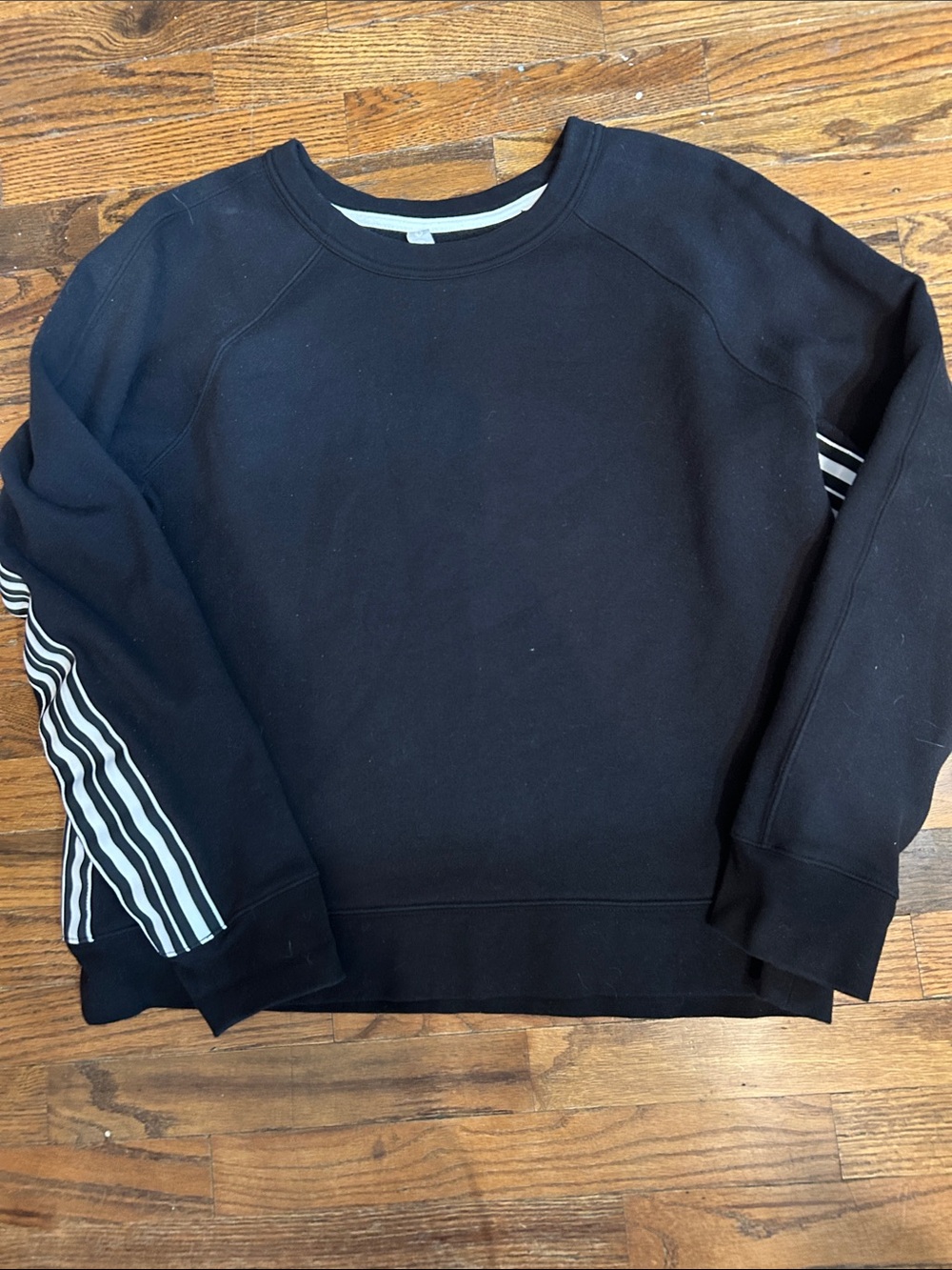 Athleta Black Sweatshirt with White Sleeve Stripes